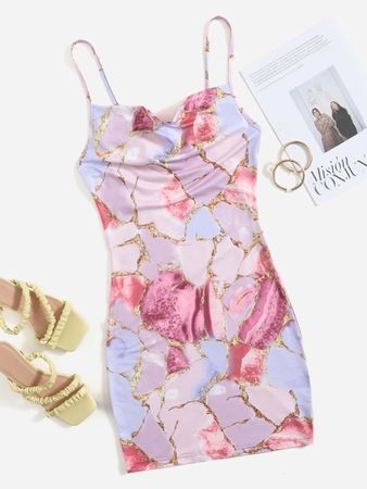 Sexy Minikleid in Rosa Marmor Look