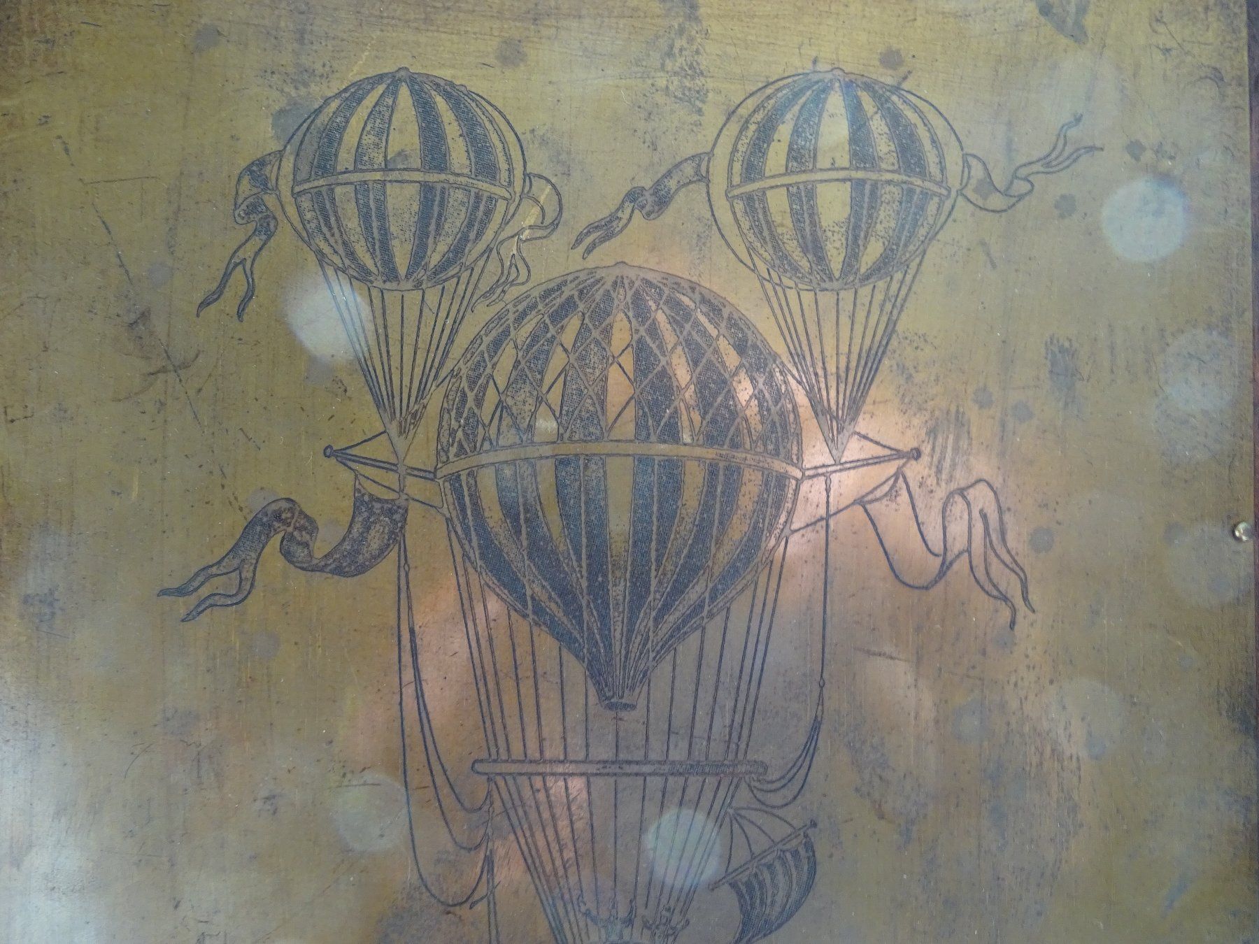 Foto & Immagini: 2 antike Messingplatten mit Ballonstart - Motiven gerahmt – Usato da Vitznau venduto da Mina60 1
