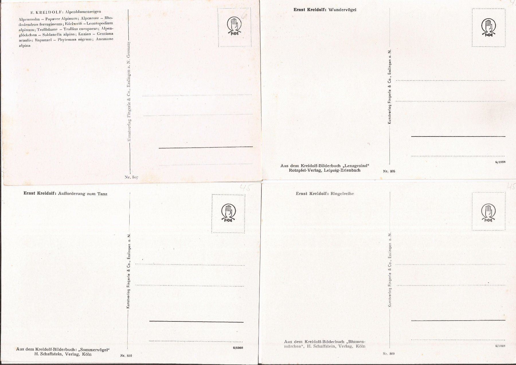 Cartoline postali: Ernst Kreidolf - 4 Kunstkarten ca. 1950 – Usato da Fislisbach venduto da Porano 3