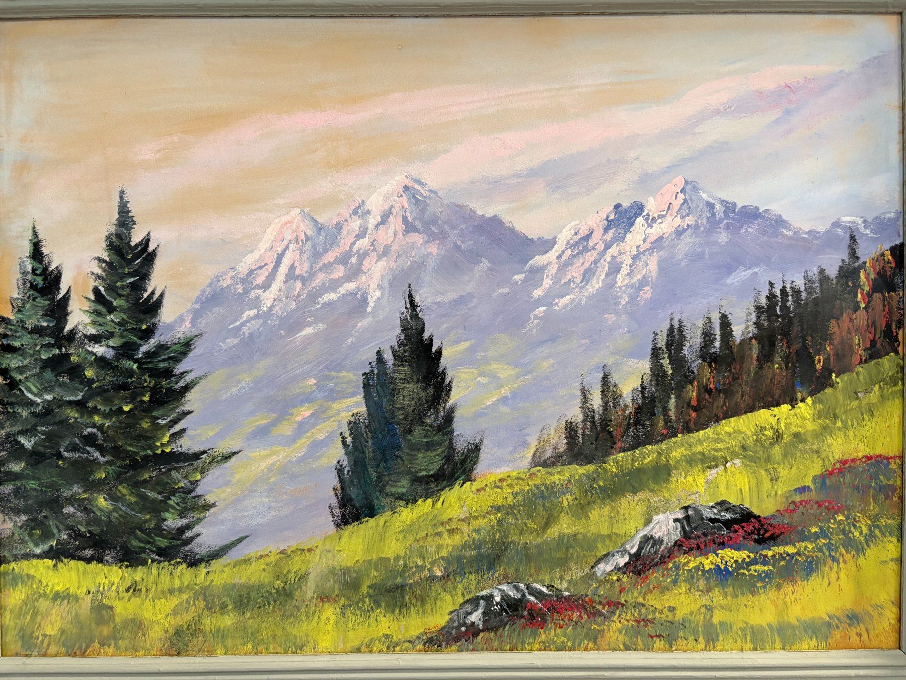 Gemälde: 81 cm breitx61 cm hoch/Gemälde wunderschöne Berglandschaft – Gebraucht aus Ottenbach von TimelessEmotions.