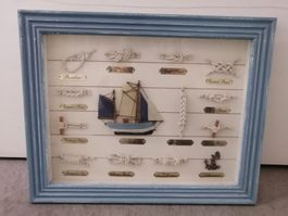 Maritimes Knotentableau mit Segelschiff – nautische Deko