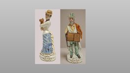 Exquisites Capodimonte Porzellan-Paar: „Dame & Jäger"