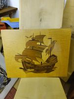 Holzbild "Segelschiff" Intarsienarbeit, Vintage Rarität