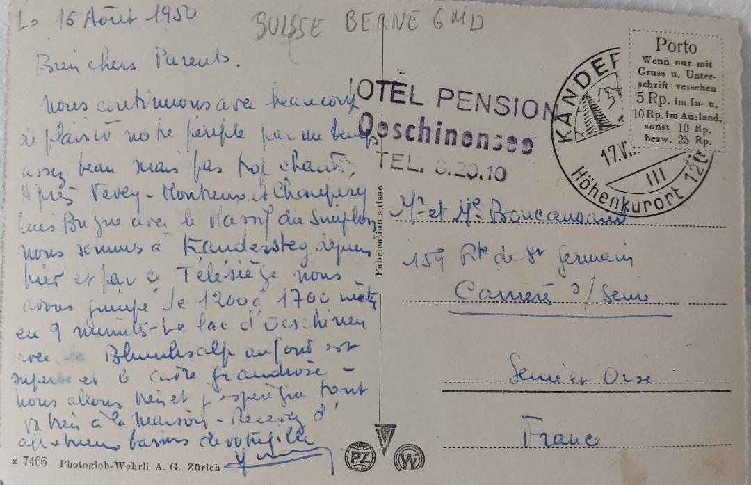 Cartoline postali: KANDERSTEG-OESCHINENSEE - Sesselbahn - 1950 – Usato da Delémont venduto da Domdom1 1