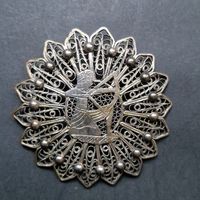 Antike Silberbrosche Filigranarbeit Indianerdesign 55mm Top!