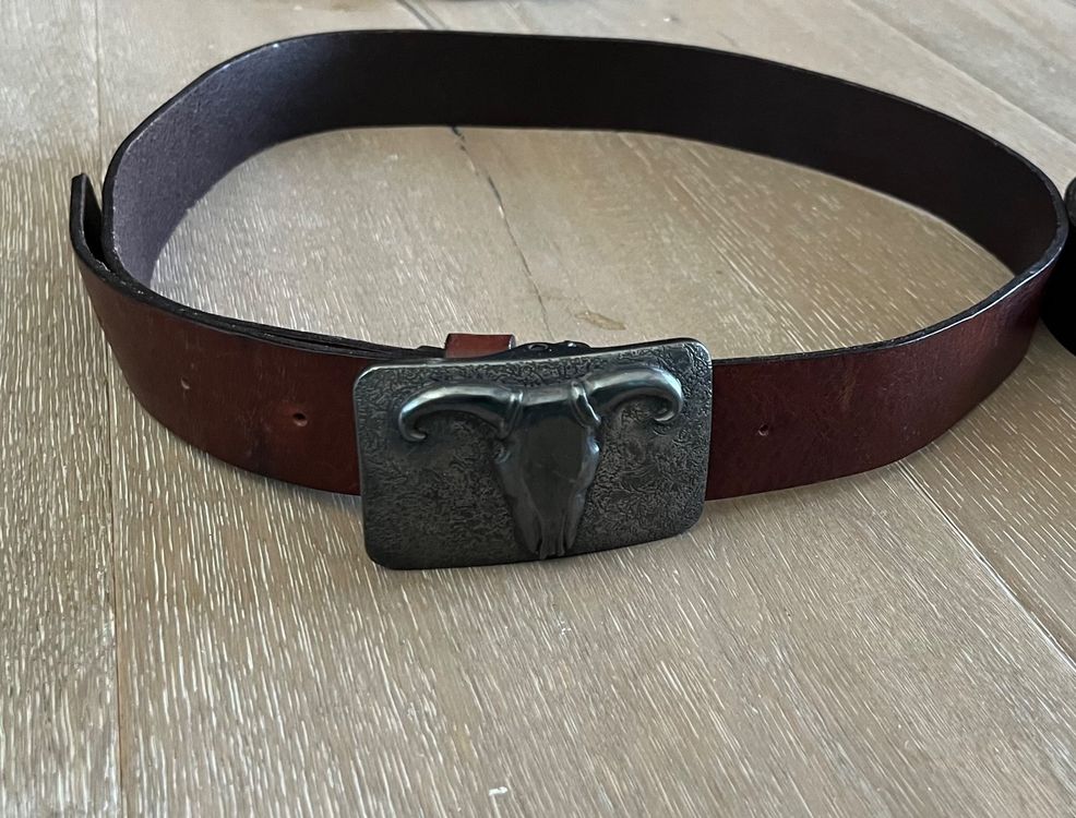 Ceinture Vintage Marlboro En Cuir - Boucle Logo Western - Taille M, 3,8 Cm - Occasion Bon état