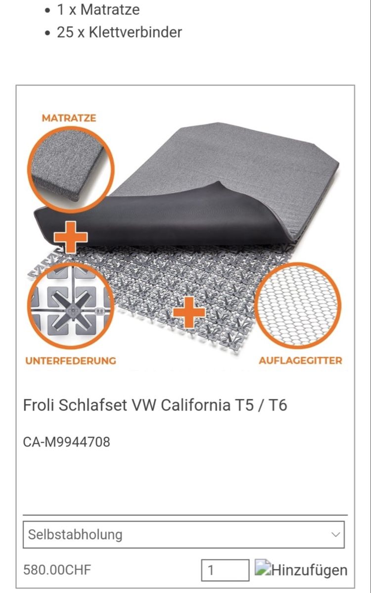 Matratzen: Froli Schlafsystem VW California – Neu (gemäss Beschreibung) aus Bern von NESC 1