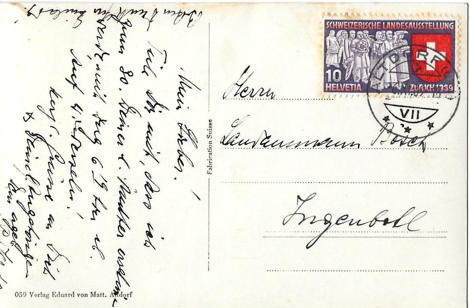 Cartoline postali: Altdorf, Kollegium, 1939 – Usato da Frauenfeld venduto da Merk52 1