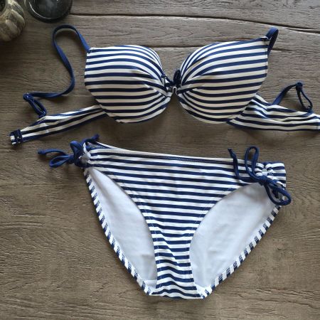 🐸 BIKINI BLUE MOTION 40B WEISS BLAU GESTREIFT TOP ZUSTAND