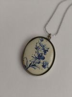 Anhänger oval mit Blumenmotiv und Kette Silber Fabe