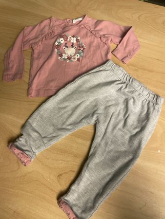 Baby Set Pullover und Hose rosa grau florales Motiv Gr.74/80
