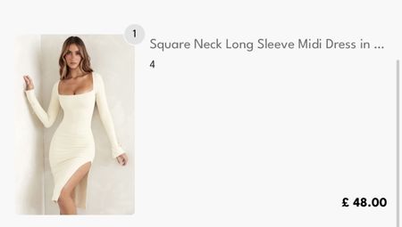 Kleid Langarm Karree Ausschnitt Midi Creme Grösse UK 4 (XS)