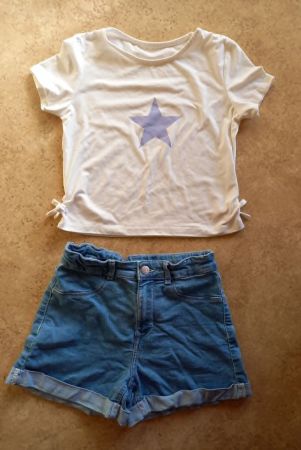 Kindershirt mit Stern & Jeansshorts Sommer-Set Gr.140