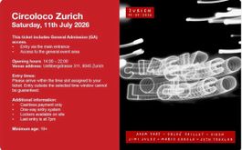 Circoloco Zurich 11th July 2026 | 2 x Early Entry before 3pm