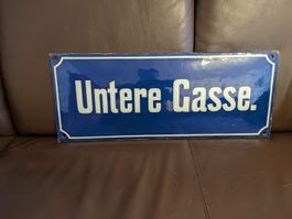 Emailleschild Untere Gasse blau weiss gebraucht