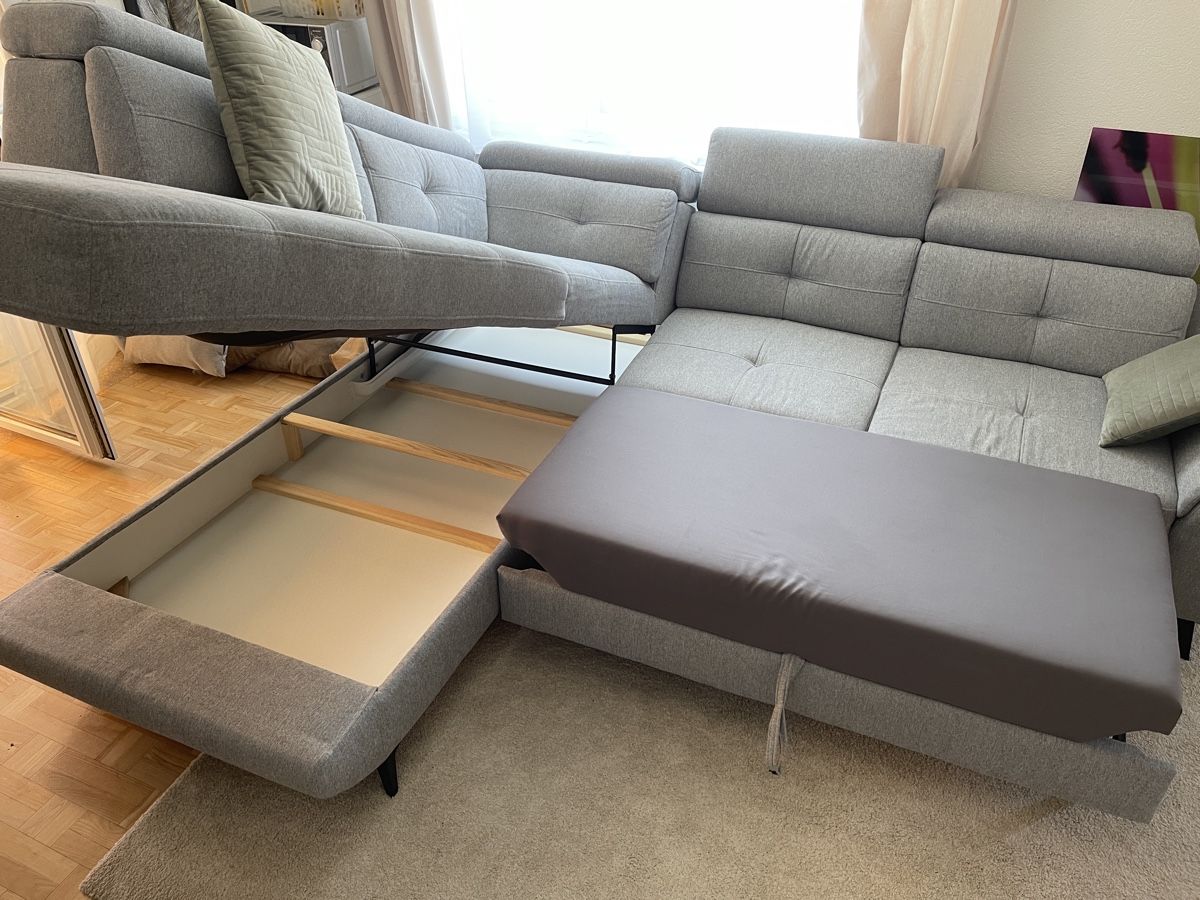 Divani: Ecksofa Stoff grau mit Bettfunktion und Stauraum – Usato da Rickenbach BL venduto da rybenz 4