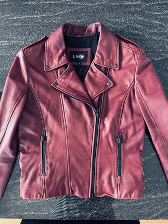 Damen Bikerjacke Leder, Grösse S - Farbe Plum