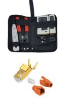 25x RJ45 Stecker vergoldet orange + Werkzeug