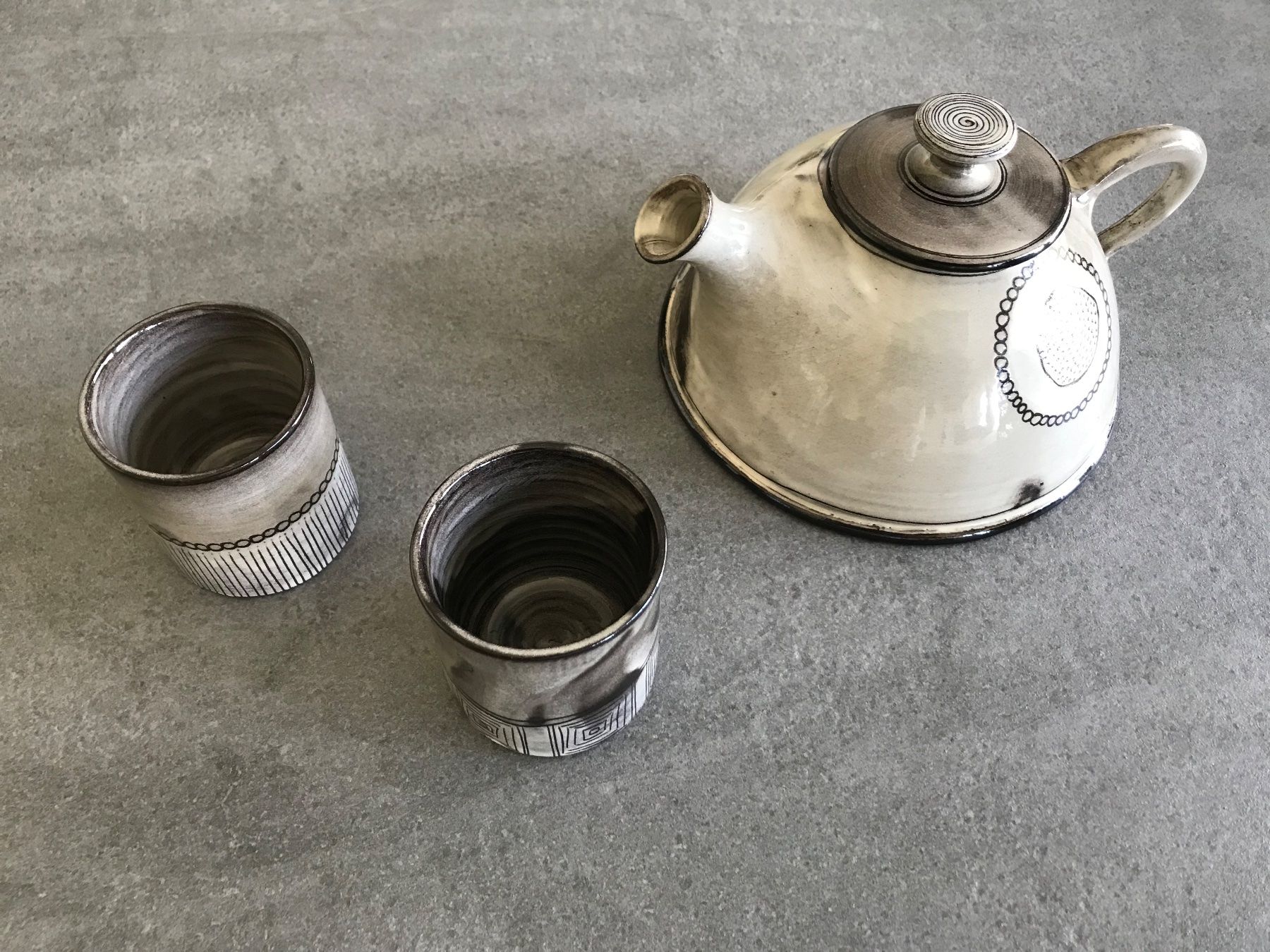 Teekannen: Ensemble théière et 2 gobelets en céramique artisanale – Neu (gemäss Beschreibung) aus Locarno von Michel840211 1