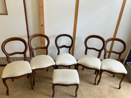 6 Stühle, Antik Stil, Holz, Stoffbezug