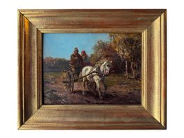 Ross mit Wagen sowie Bauernpaar