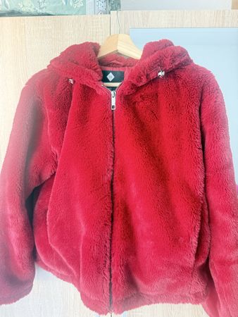 Veste chaude d'hiver en fausse fourrure bordeaux, taille M