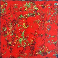 Abstrakte Kunst Leinwandbild Rot, Unikat, Sommer, 40 x 40 cm