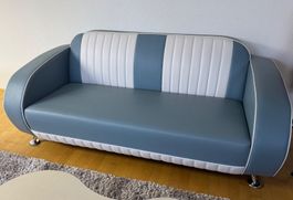 Bei-Air Retro Sofa im Stil der 50er-Jahre blau-weiss