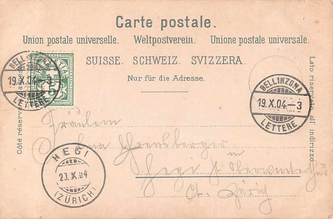 Cartoline postali: GRUSS aus BELLINZONA - alte Ansichtskarte 1904 – Usato da Winterthur venduto da SchatzchischtliWinti 1
