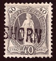 Selten: stehende Helvetia ZNr.69A mit Stabstempel ROMANSHORN