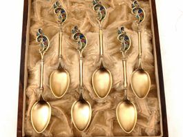 6 cuillères plique à jour argent doré David Andersen Silber