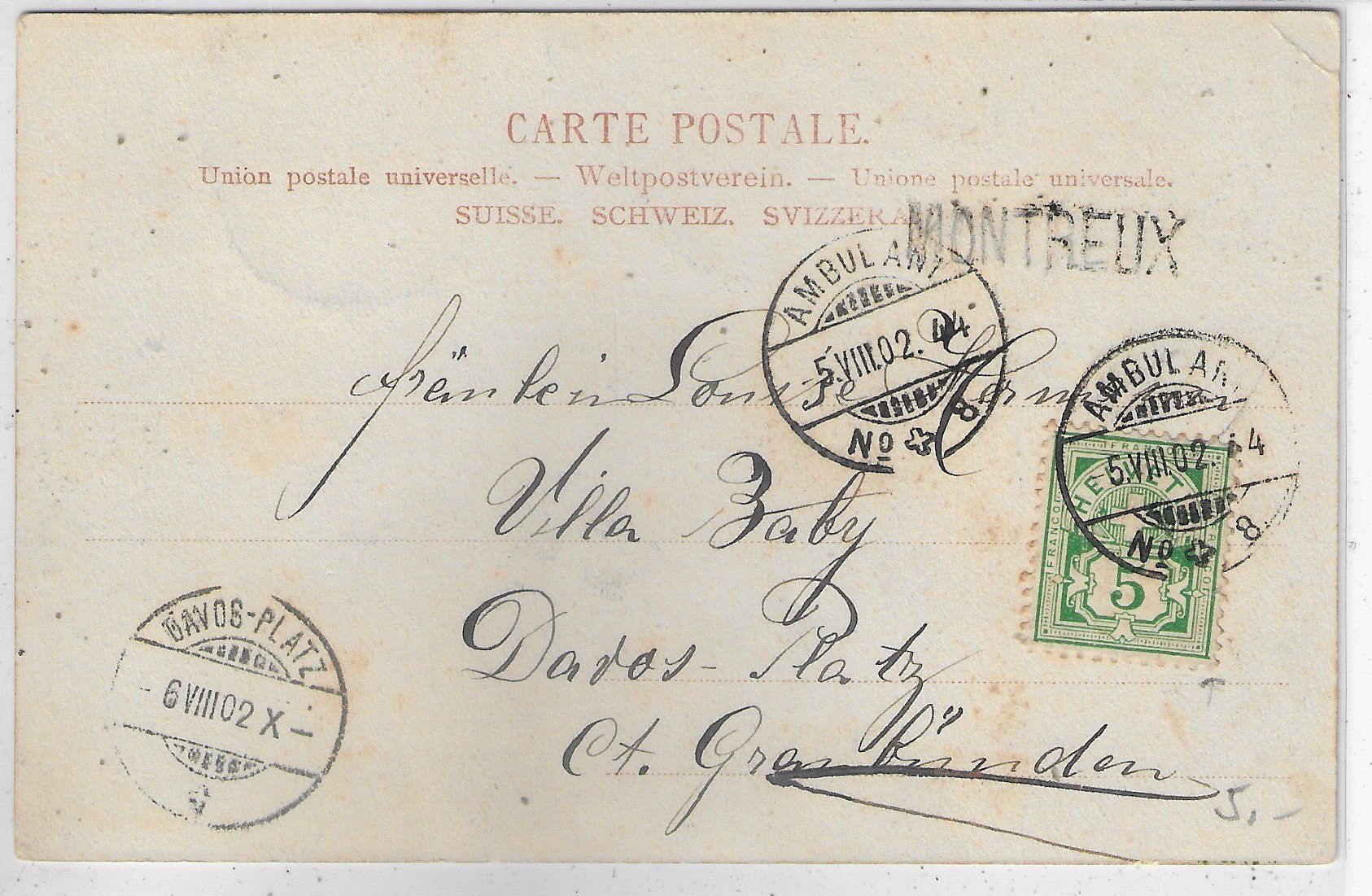 Cartoline postali: Montreux - Vue generale - Litho - Stabstempel – Usato da Ettingen venduto da Kartenplanet 1