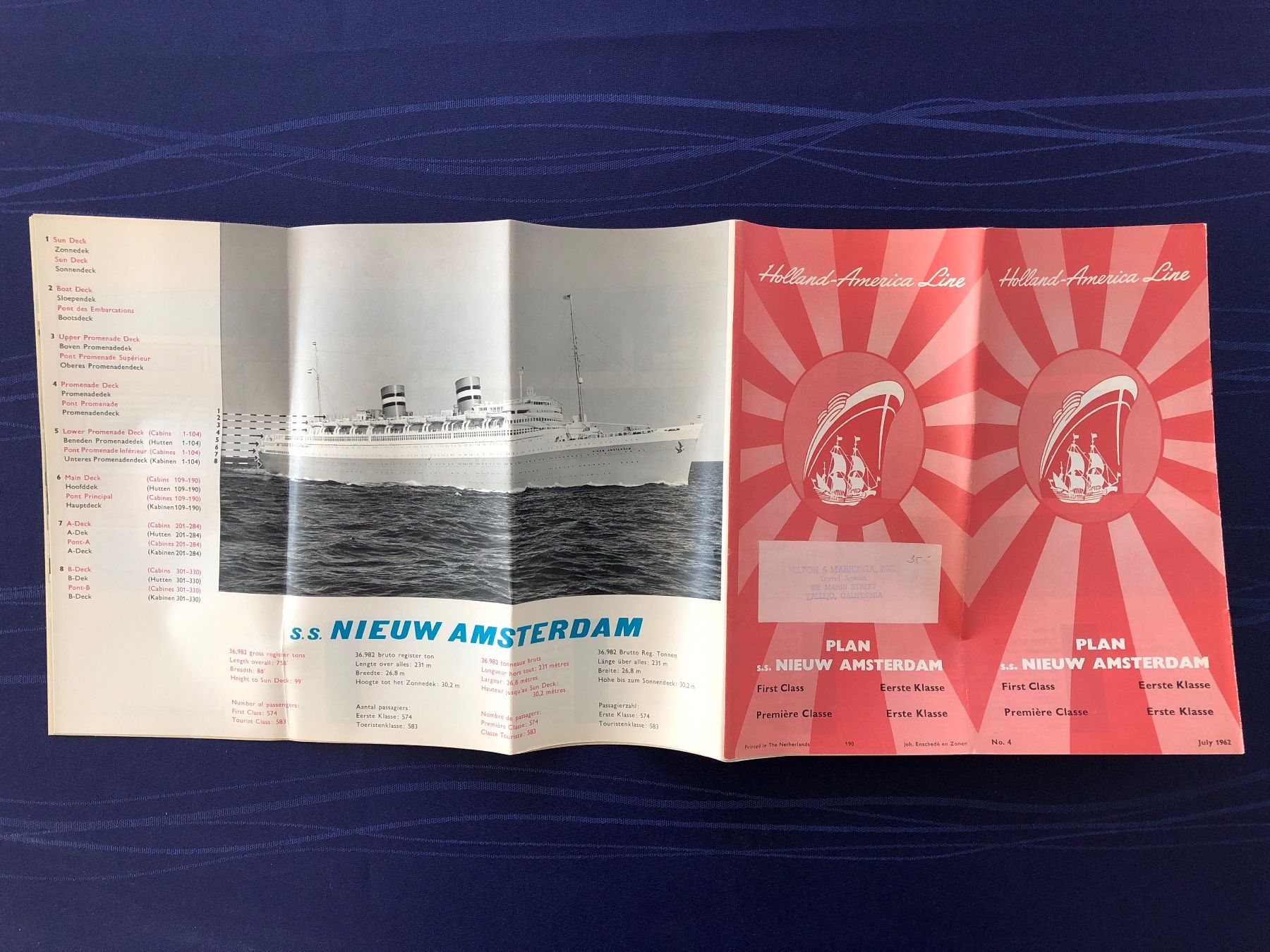 Documenti: Prospekte Deckpläne Dampfer SS NIEUW AMSTERDAM der HAL – Usato da Steffisburg venduto da bwt56 6