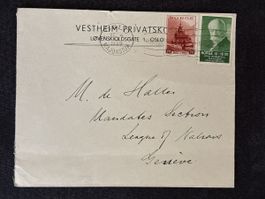 Enveloppe Norvège Oslo Genève Société des Nations 1939