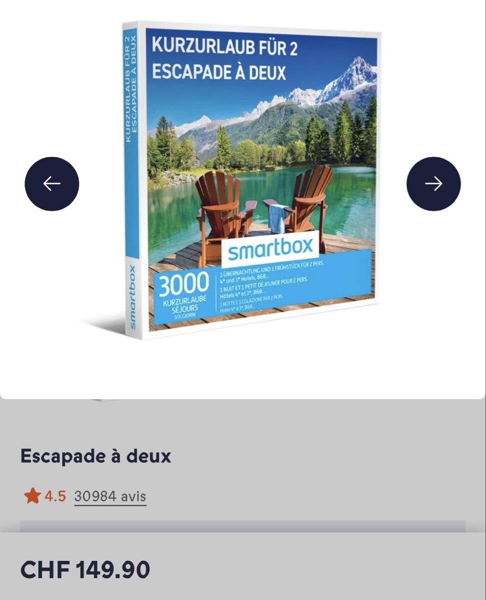 Smartbox Bons: Smartbox "Escapade à deux" – Neuf avec emballage d'origine à Lausanne par Flomag