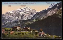 AK Urigen, Klausenstrasse, Hotel Posthaus, Bergpanorama