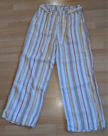 Luftige, gestreifte Hose aus Leinen mit Gurt - Gr. 38