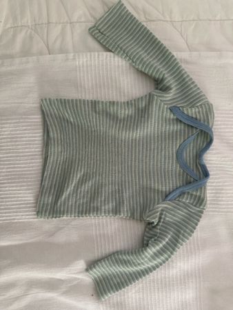 Baby Langarmshirt Wolle gestreift grün blau Grösse 62-68