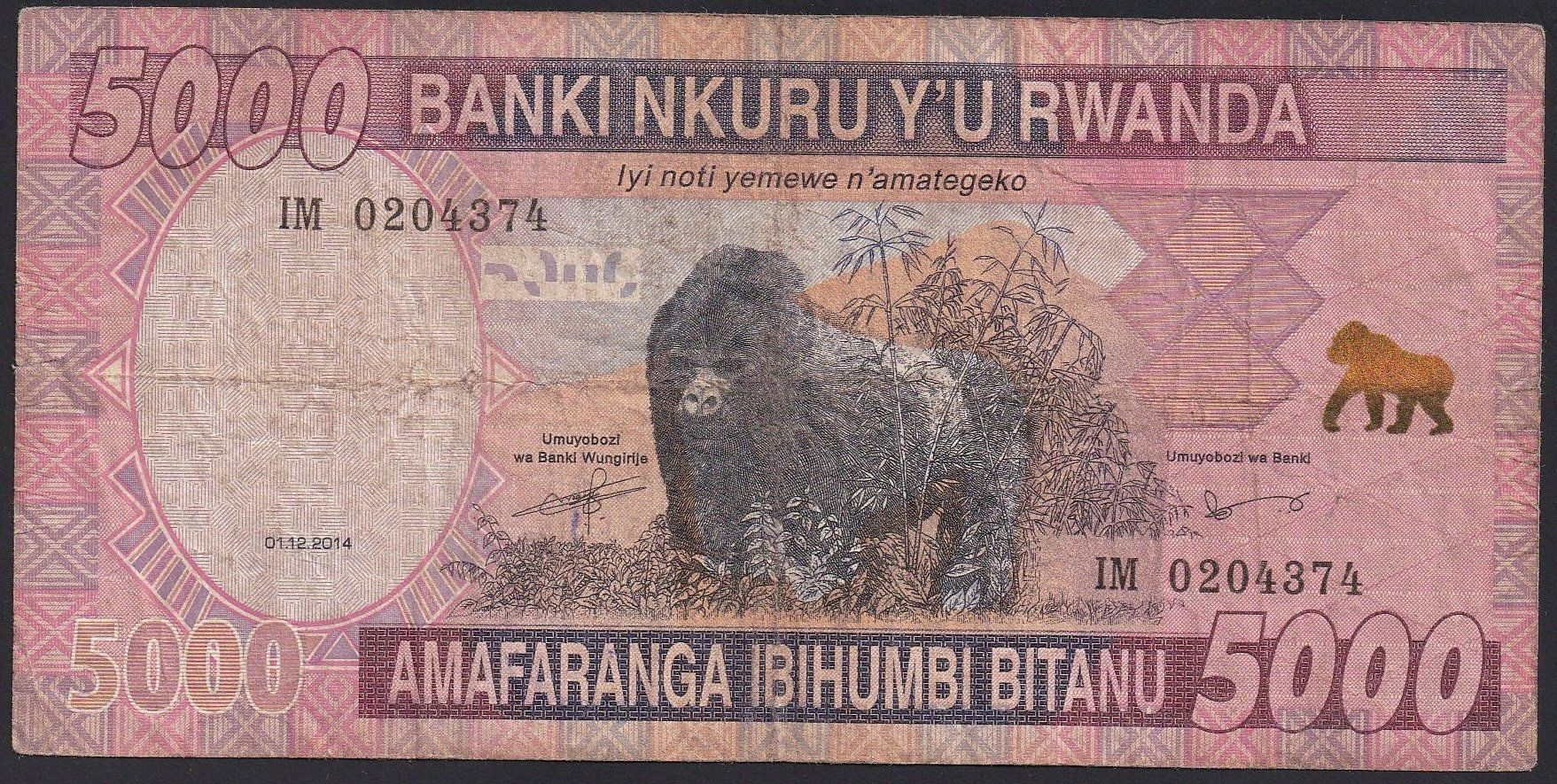 Billets de banque: Ruanda 5000 Francs 2014 – D'occasion à Brugg AG par banknoten_muesli