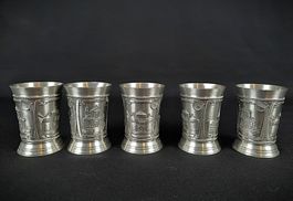 Antike Zinnbecher (mit Prägung) 5er Set
