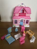 Puppenhaus mit viel Zubehör rosa Kunststoff 