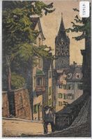 Zürich - Pfalzgasse mit St. Peter - Künstler-Litho
