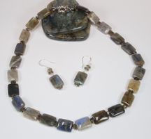 ♛ Labradorit Kette mit Ohrhaken aus 925 Silber