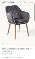 Westwing Emilia Velvet Armchair Grey Wooden Legs