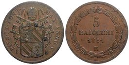Italien, Rom, 5 Baiocchi 1851 A.V