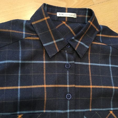 B.M. Company Flanell Hemd dunkelblau braun kariert Gr 38