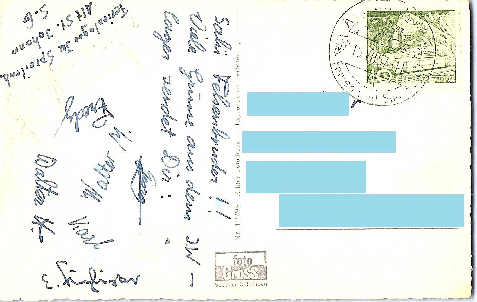 Ansichtskarten: AK GRÄPPELENSEE, Toggenburg 15.07.1957 – Gebraucht aus Würenlos von KKMeister 1