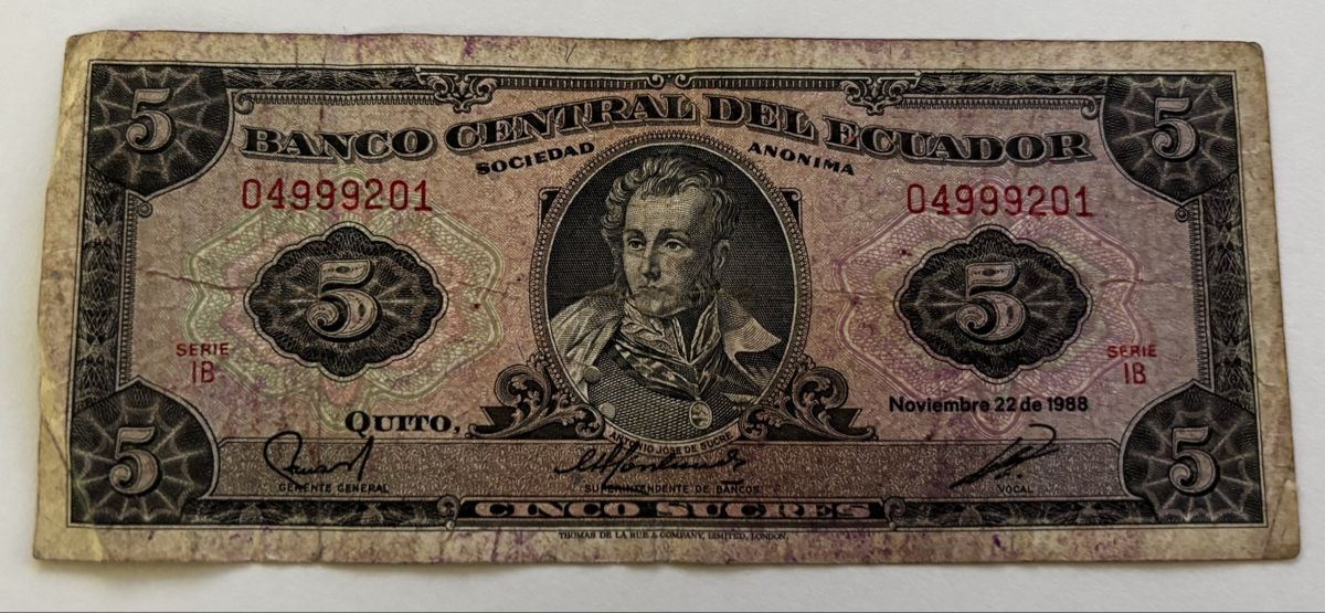 Billets de banque: Ecuador 5 Escudos 1988 – D'occasion à Algetshausen par Carrhard