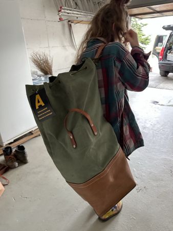 Vintage Seesack mit Lederboden, Militär Werkzeugtasche