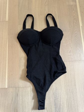 Body mit Glitzer schwarz XS